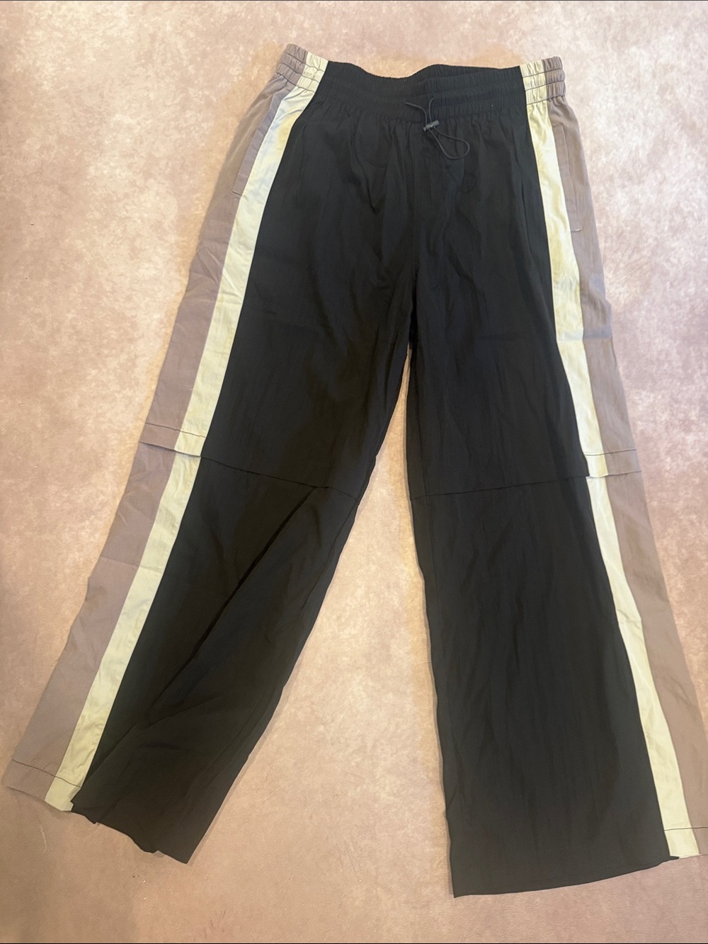 HYFVE Black Track Pants with Cream and Taupe Side Stripes